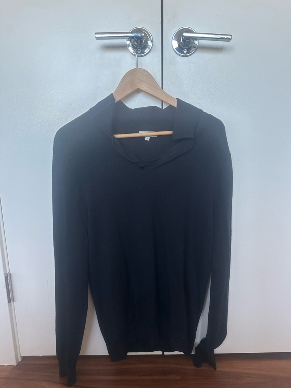 Reiss Men's 100% Wool Long Sleeve Polo Sweater - Black